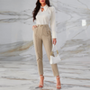 Women High Waist Straight Casual Solid Cropped Pants