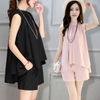 Women Casaul Summer Chiffon Solid Color Sleeve Blouse And Shorts Set