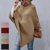 Autumn And Winter Women Fashion Button High Collar Irregular Sweater Shawl Coat