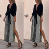 Women Fashion Casual Summer Vacation Knotted Blouse And Striped Slit Pants Set