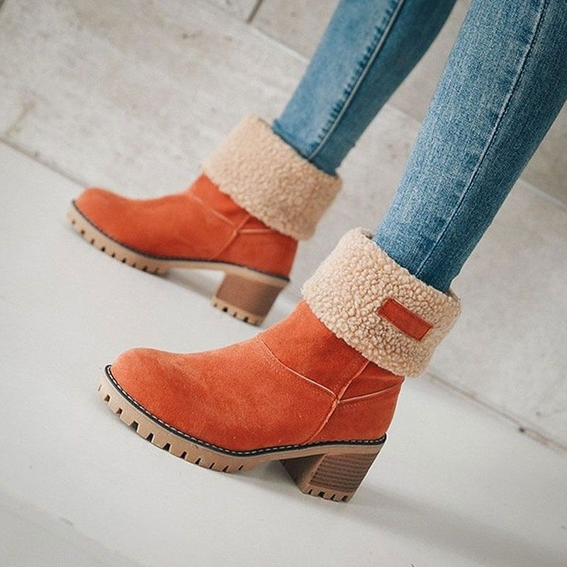 Suede Upper Chunky Heel Mid Calf Boots Shoes