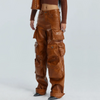 Women Fashion Edgy Solid Color Multi-Pocket PU Leather Cargo Pants