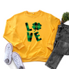 St.Patrick'S Day Fashion Women'S Long-Sleeved LOVE Four-Leaf Clover Print Round Neck Sweater