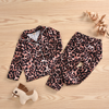 Children Kids Toddlers Girls Leopard Print V-Neck Long-Sleeved Tops And Pants 2pcs Pajamas Set