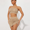 Summer Women'S Fashion Hollow Knited Tube Top High Waist Drawstring Skirt Set