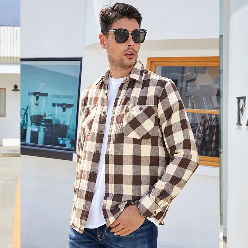 (Buy 1 Get 1) Men Autumn Winter Fashion Casual Versatile Flannel Plaid Long Sleeve Lapel Shirt