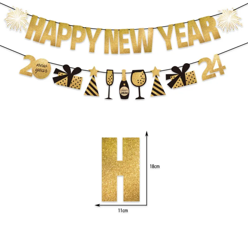 (Buy 1 Get 2) 2024 New Year Day Party Paper Banner Flag Decoration