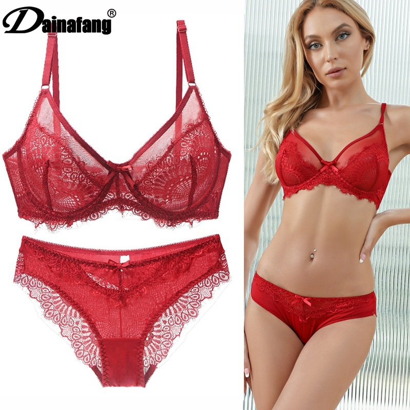 Women'S Sexy Lace Sexy Transparent Ultra-Thin Bra Panties Set