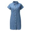 Women Lapel Single-Breasted Short Sleeve Denim Dress