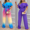 Women One-Shoulder Tie Short Sleeves Jumpsuit