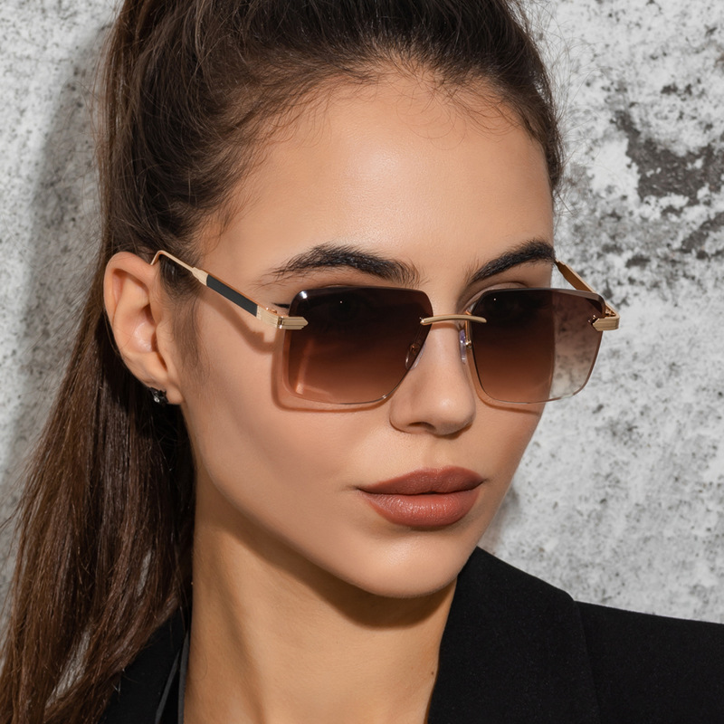 Women Fashion Frameless Cut Edge Square Gradient Sunglasses