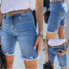 Women Edgy Summer Ripped Fashion Raw Hem Denim Bermuda Shorts