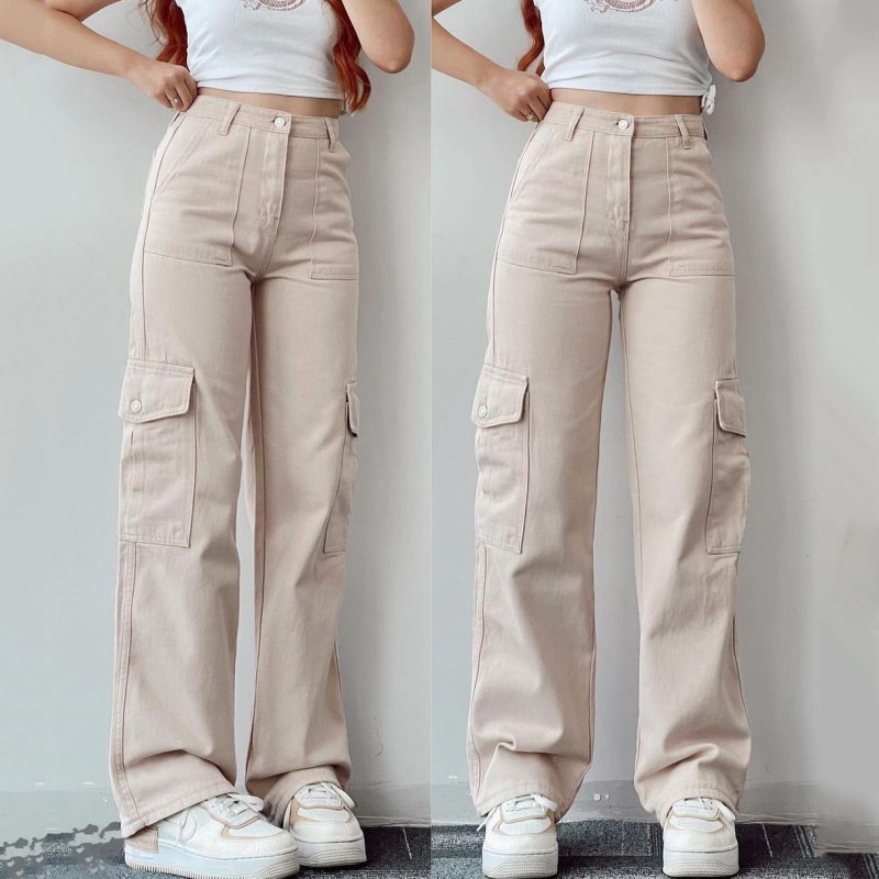 Women Fashion Casual Solid Color Cargo Pants