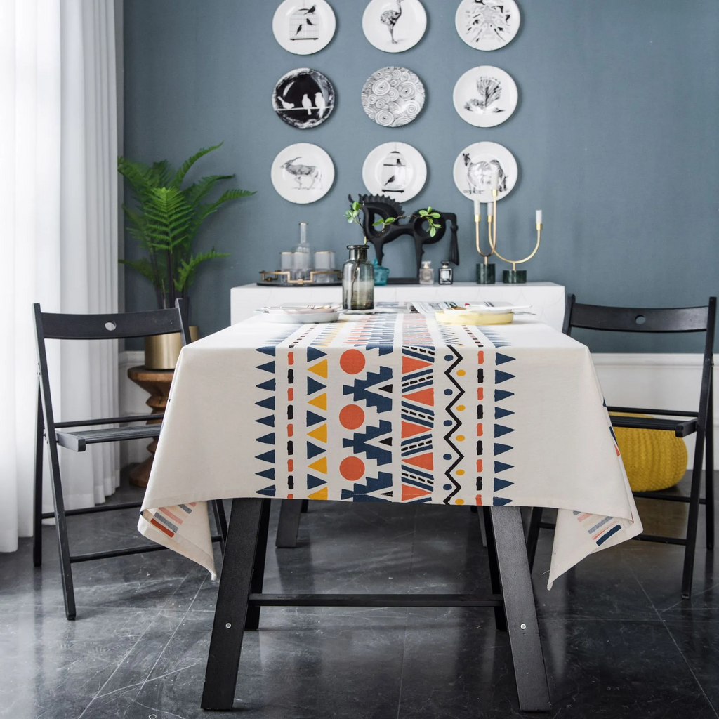 Boho Style Geometric Pattern Print Multicolor Tablecloth