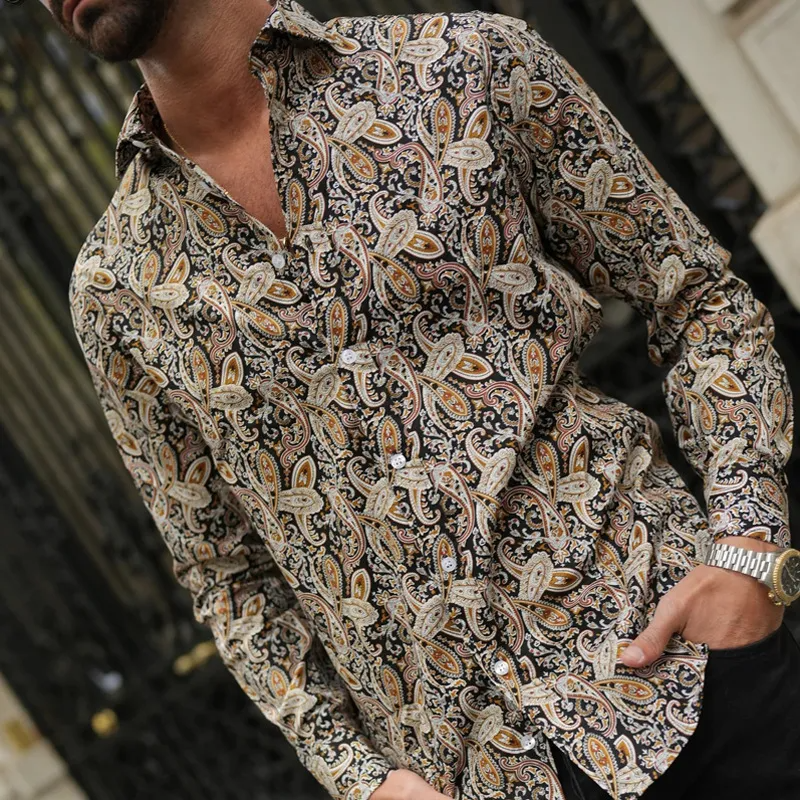 Men'S Fashion Basic Printed Long Sleeve Shirt