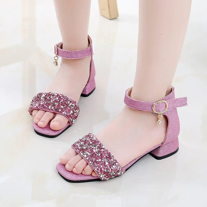 Children Kids Baby Fashion Girls Sequins Princess Low Sandals Shoes