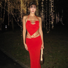 Women Fashion Sexy Solid Color Spaghetti Strap Halter Top And Hollow Skirt Set