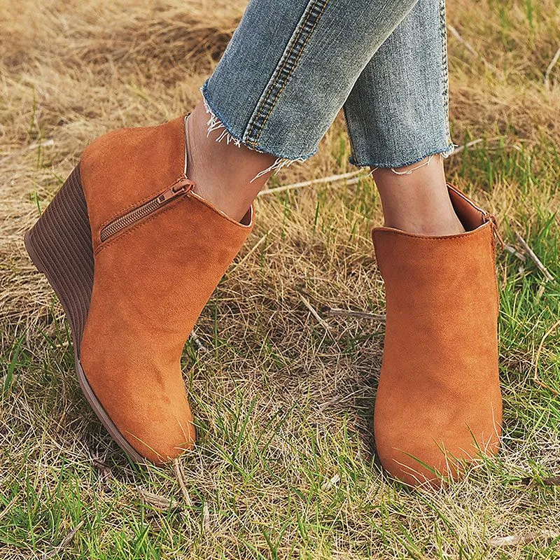 Suede Upper Wedge Heel Short Boots