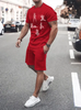 Men Casual Printed Round Neck Short-Sleeved T-Shirt And Shorts Two-Piece Set