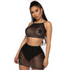 Women'S Fashion Mesh See-Through Diamond Backless Camisole Underwear Set ( 2 PCS )