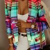 Women Fashion Casual Multicolor Plaid Long Sleeve Blazer Coat