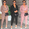 Fashion Women Casual Solid Color Backless Blazer Pants Two-Piece Set