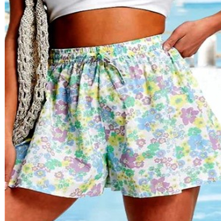 Women'S Fashion Casual Vacation Floral Printing High Waist Shorts