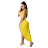 Asymmetric One-Shoulder Cropped Top Sexy Side-Slit Skirt Women Solid Color Two-Piece Set