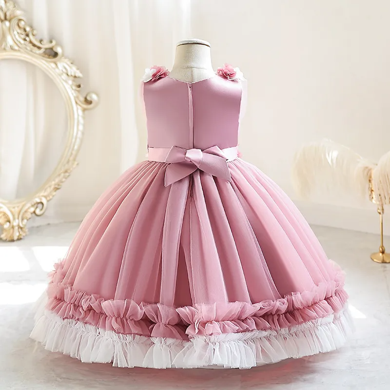 Kids Toddler Big Girls Casual Cute Party Flower Sleeveless Round Neck Tutu Princess Dress