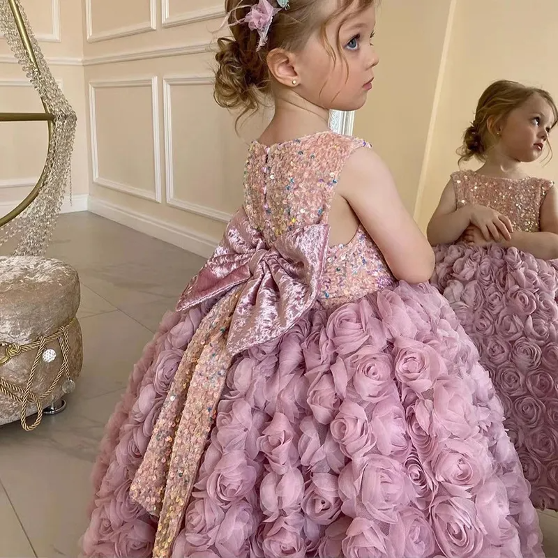 Toddler Girls Fashion Party  Floral Mesh Sequins Sleeveless Tutu Princess Dress