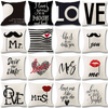 (Buy 1 Get 1)  Modern Simple Letter Print Linen Living Room Rug Cushion Throw Pillowcase