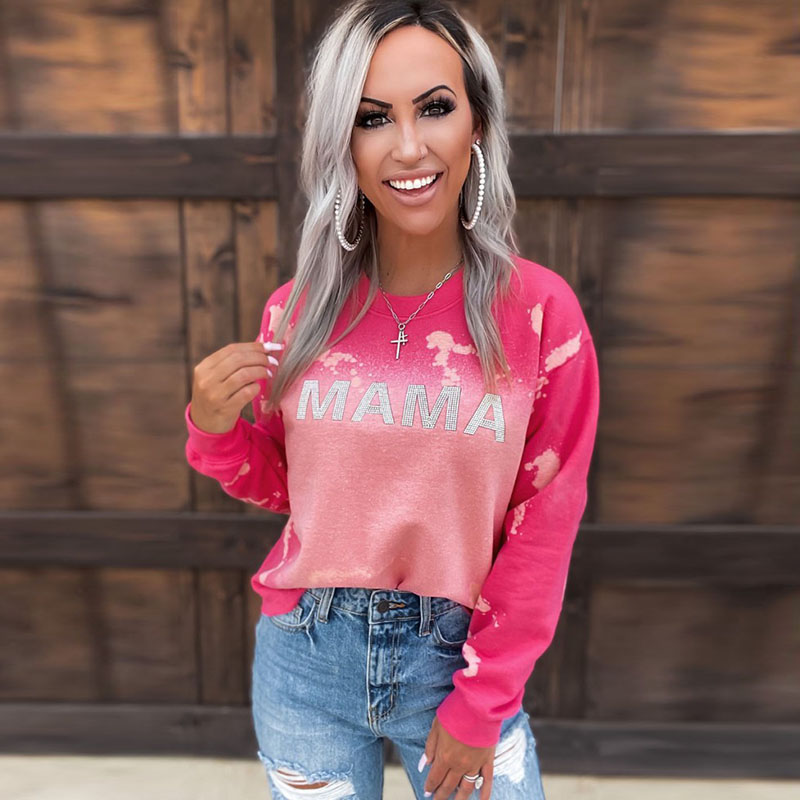 Women Autumn Winter Vintage Casual Gradient Pink Mama Letter Print Sweatshirt