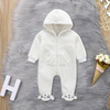 Baby Simple Long Sleeve Hooded Zipper Warm Plush Pajamas Jumpsuit