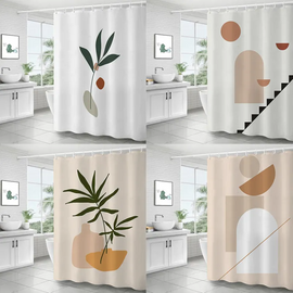 (Buy 1 Get 1) Simple Plant Series Home Bathroom Partition Punch-Free Bathroom Shower Curtain