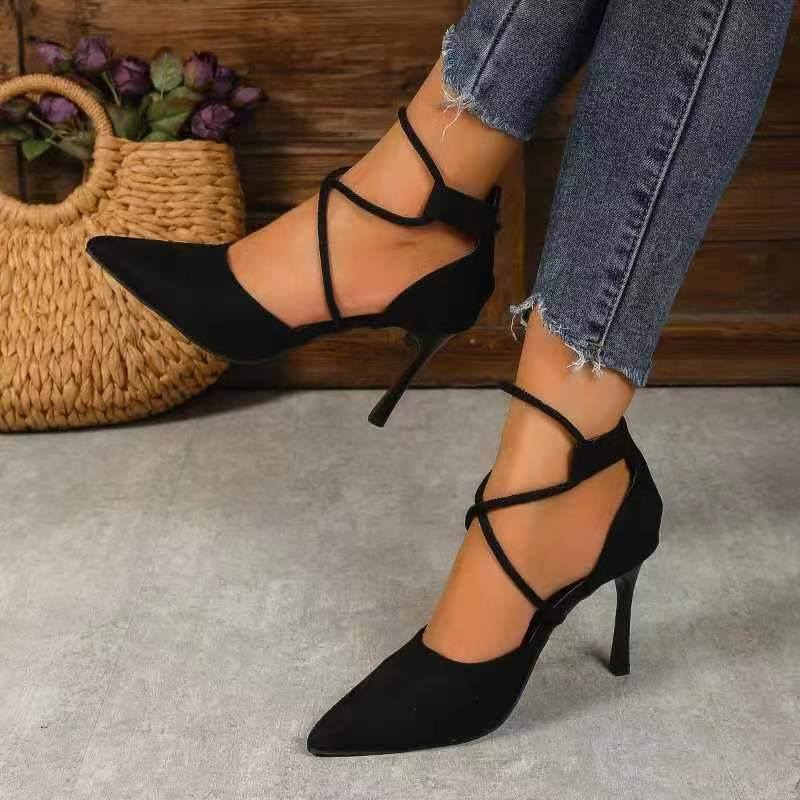 Women Fashion Plus Size Sexy Strap Point-Toe Stiletto Pumps