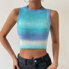 Women Fashion Summer Vacation Backless Gradient Color Knitted Crop Top