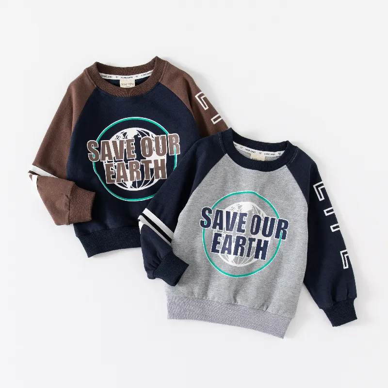 Children Kids Baby Fashion Boys Long Sleeve Letter Print Patchwork Pullover Casual Basic Sweatshirt