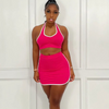 Fashion Athleisure Women'S Solid Color Halter Neck Crop Top Mini Skirt Sports Set