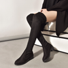 Women Fashion Plus Size Solid Color Over-The-Knee Fleece Flat Stretch Leather Boots