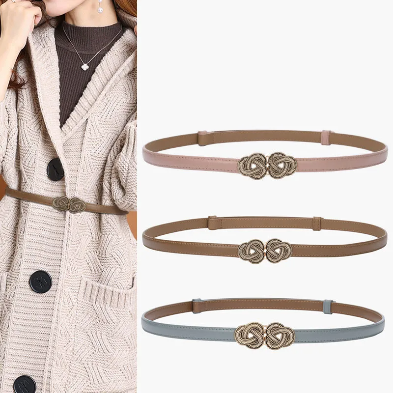 Women'S Casual Fashion Adjustable Alloy Buckle Leather Thin Belt