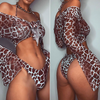 Sexy Leopard Lace-Up Long-Sleeve Three-Pieces Swimwear