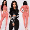 Hooded Lace-Up Long-Sleeve Crop Top And Tight Leggings Two-Piece Sets