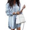 Women Fashion Lapel Long-Sleeve Tassel Denim Blouse