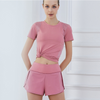 Women Fashion Casual Solid Color Short Sleeve Top Loose Shorts Sports 2pcs Set