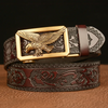 Men Fashion Casual Business Solid Color Embossed Leather Eagle Metal Buckle Belt