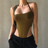 Fashion Summer Women Edgy Solid Color Halter Neck Strap Backless Bodysuits