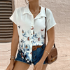 Women Casaul Summer Butterflt Floral Printed Loose Short Sleeve Shirt Blouse