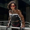 Motorcycle Style Street Women Fashion Rivet Color-Block PU Jacket