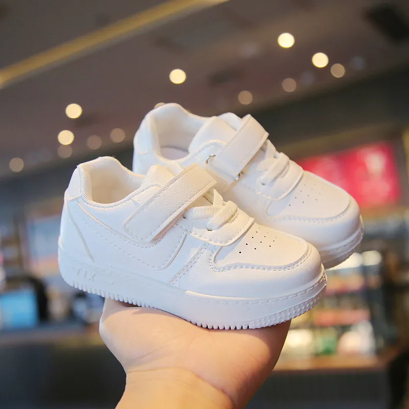 Kids Boys Girls Spring Autumn Fashion Casual White Lace-Up Velcro Low Top Flat Sneakers Shoes