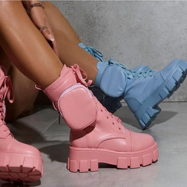 Women Fashion Plus Size Solid Color Lace-Up Platform Short Boots